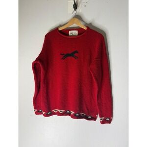 Planet Earth Imports Red Cotton Horse Knit Sweater Peru Hand Loomed Size 3